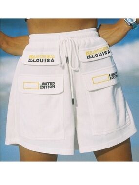 FT LOUISA White Athletic Shorts with Yellow Logo Accents  Australia